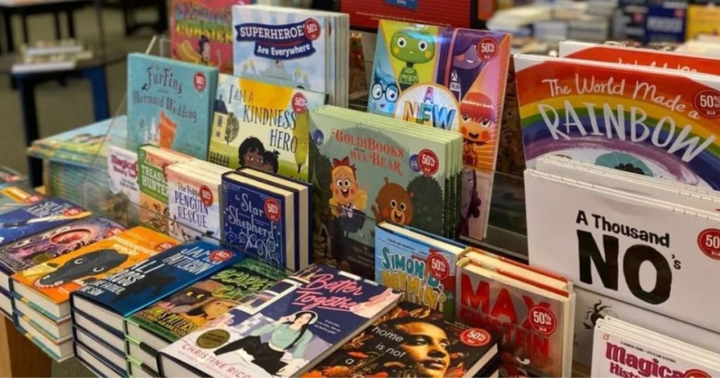 table of kids and adult books at Barnes and Noble
