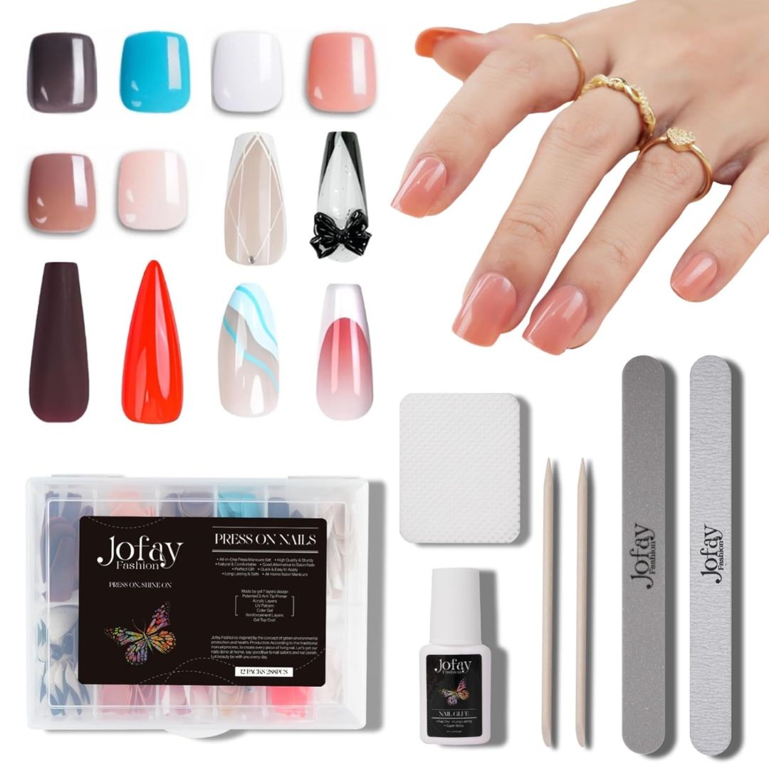 Jofay Fashion 12Packs Gel x Press On Nails Kit