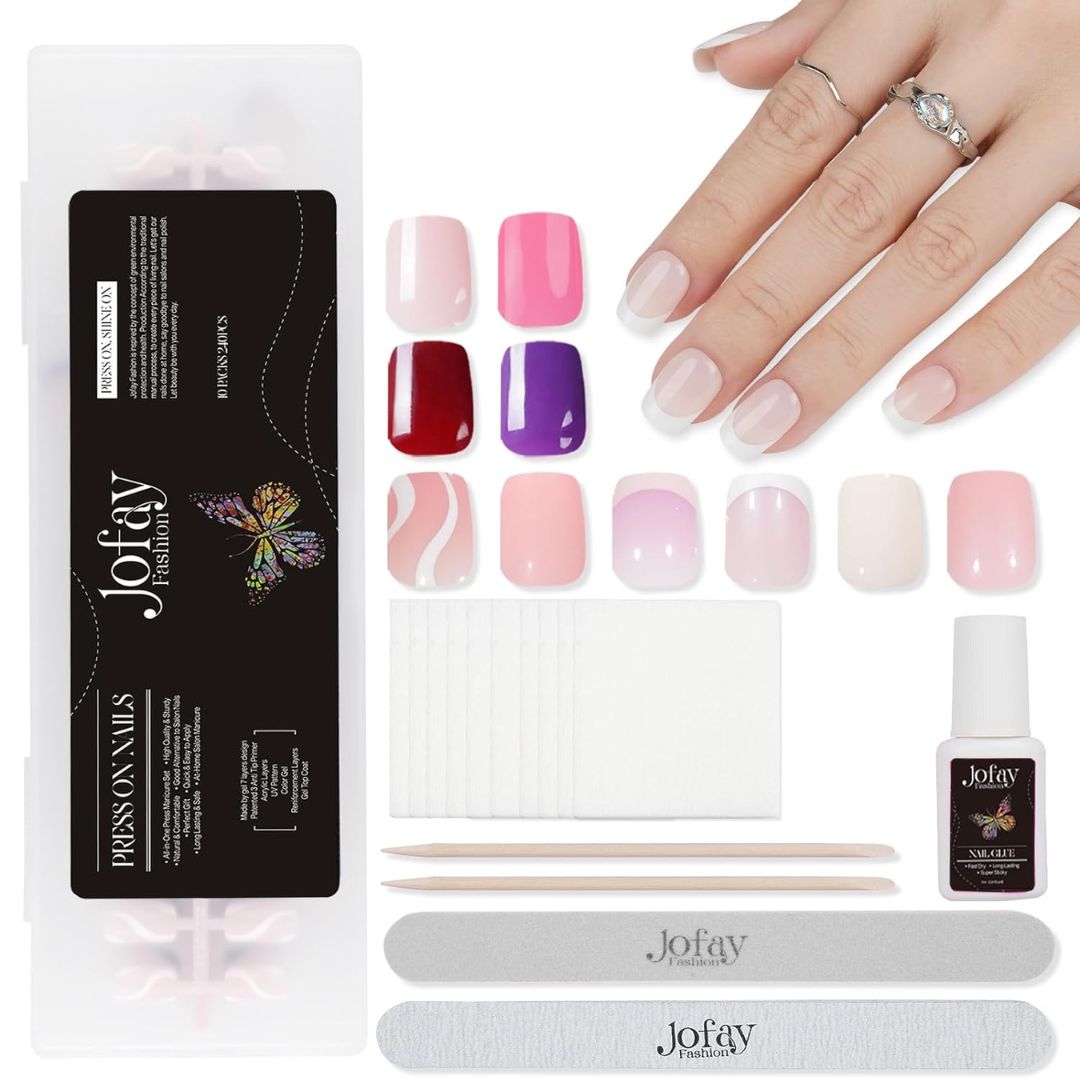 Jofay Fashion 10 Packs 240Pcs Gel x Press On Nails Short Kit