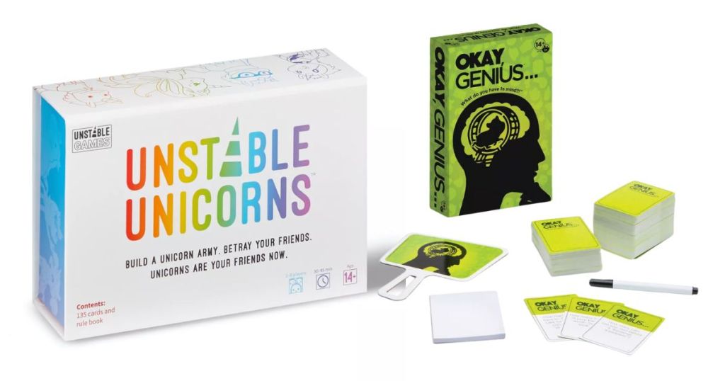 Unstable Unicorns Card Game and Okay Genius Card Game