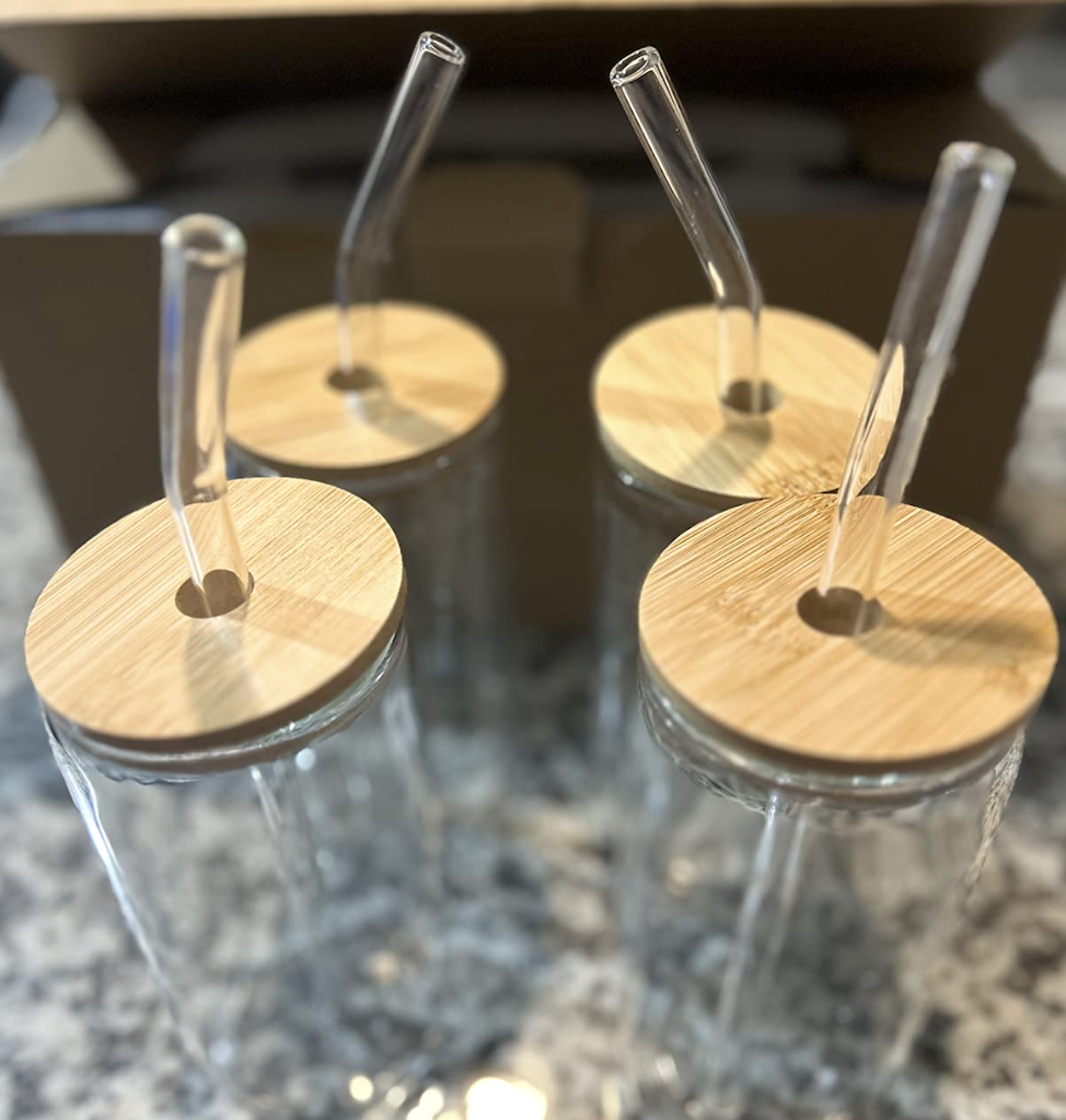 NETANY Drinking Glasses with Glass Straw 4pcs Set