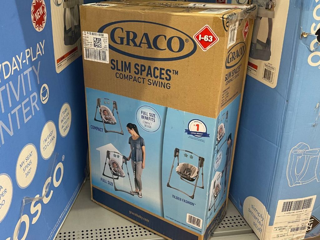 Graco baby swing in box on shelf