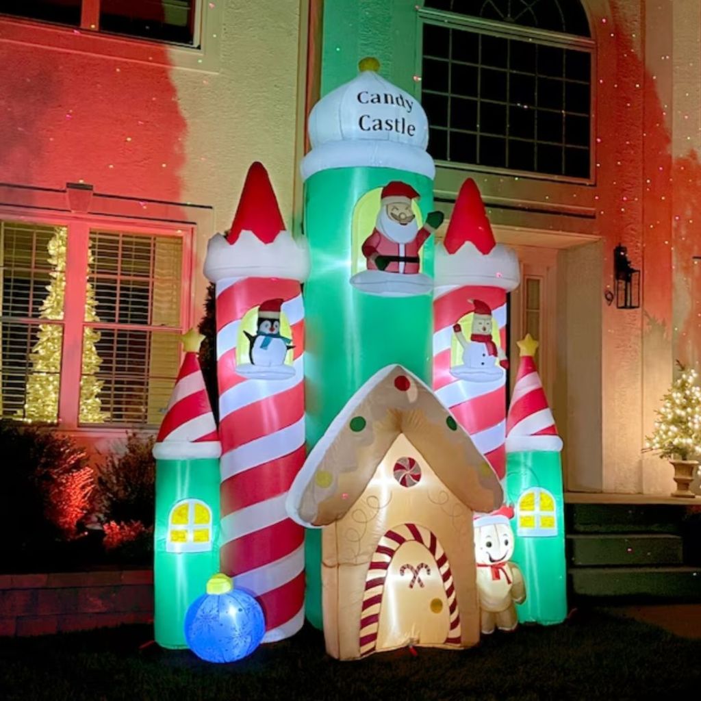 Fraser Hill Farm 10 Ft Tall Prelit Candy Castle Inflatable 