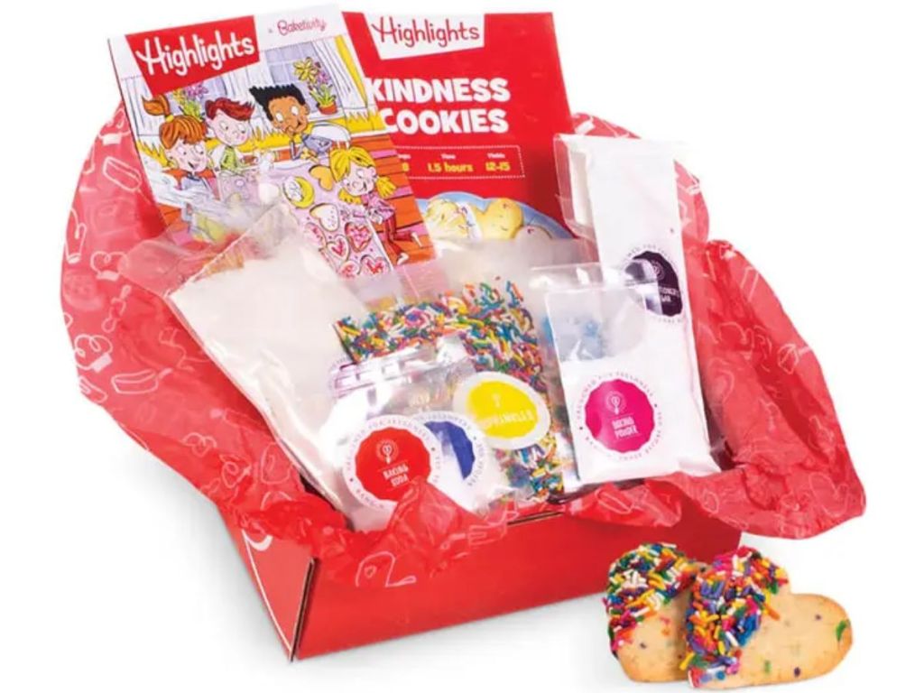 image shown of items and box of the Highlights Kindness Baking Kit