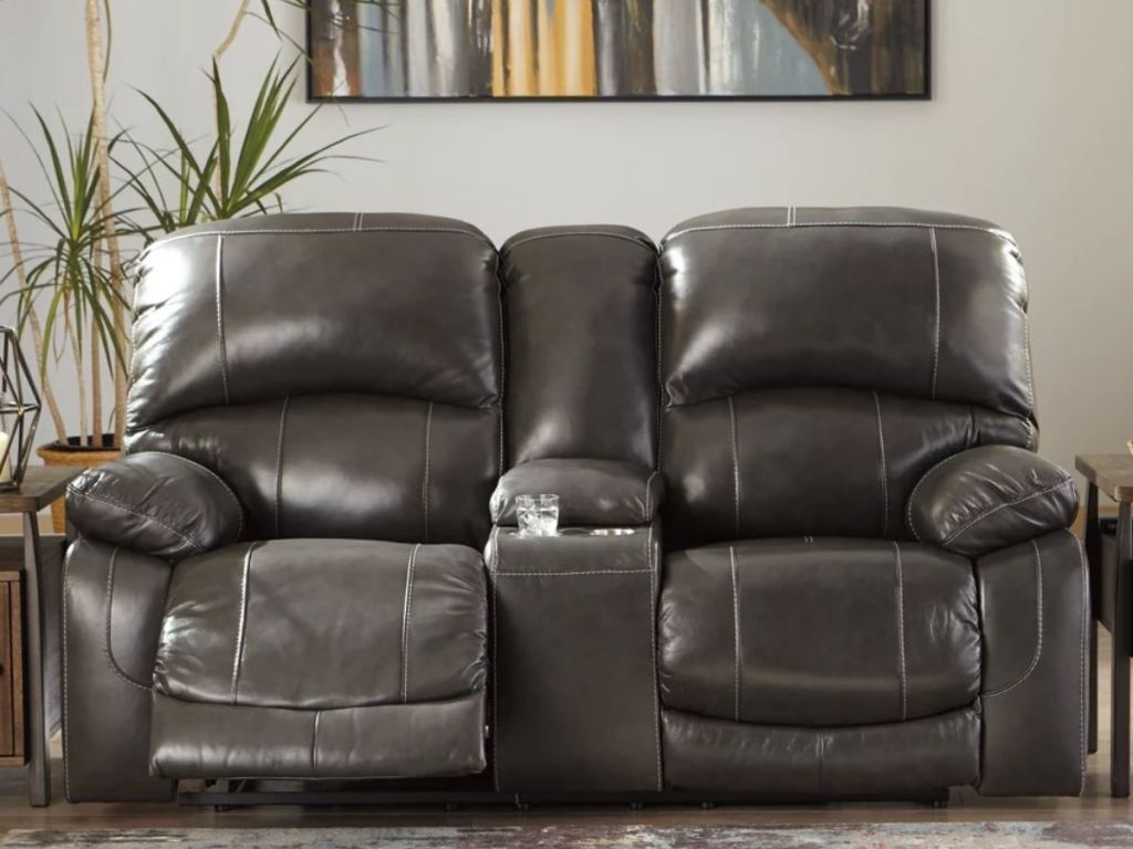 Hallstrung Dual Power Leather Reclining Loveseat with Console