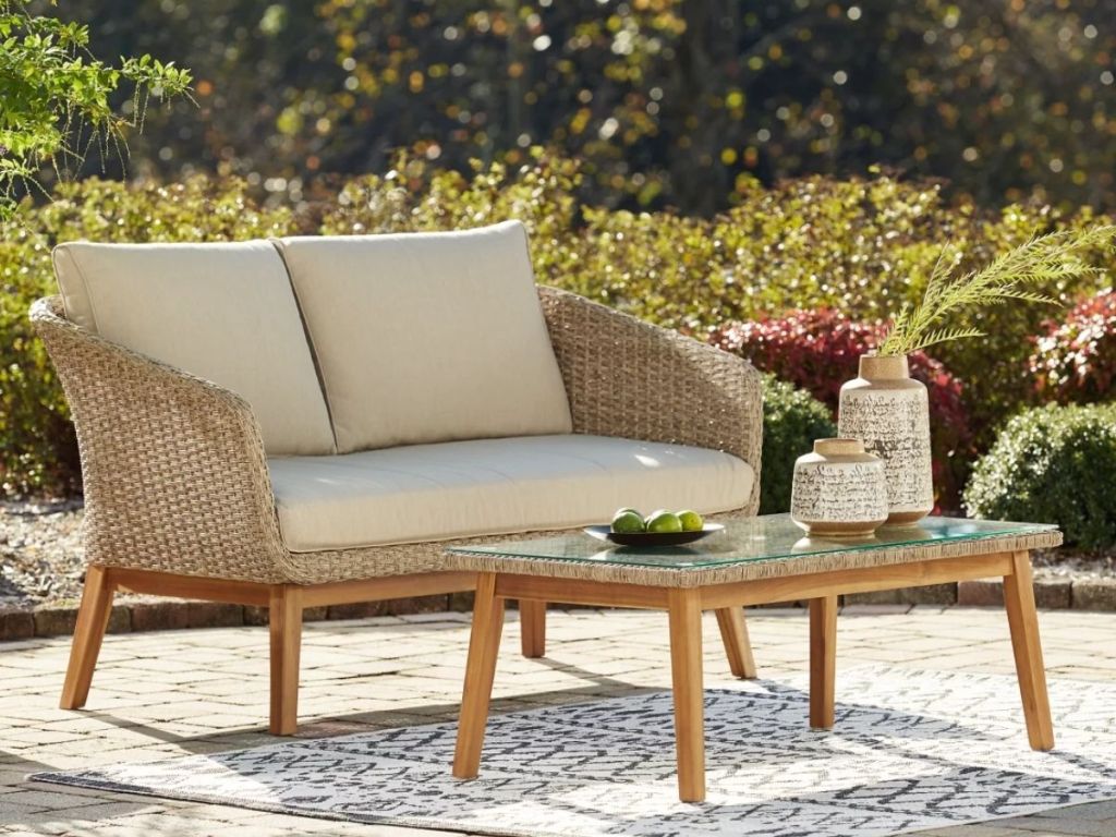 Crystal Cave Nuvella Outdoor Loveseat with Coffee Table