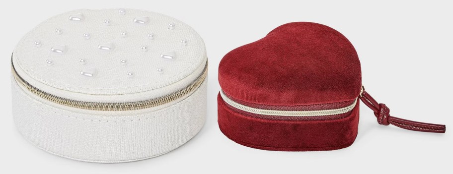 A New Day Heart Pearls Round and Valentines Heart Travel Jewelry Organizers