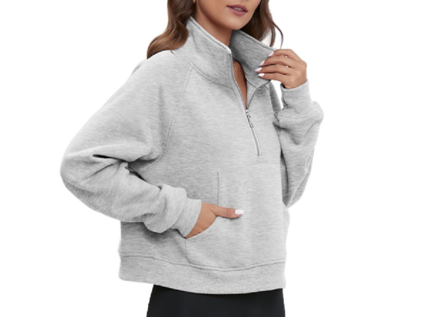 woman wearing gray cropped hoodie
