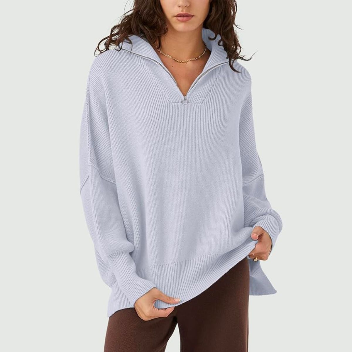 ATHMILE Womens Oversized Long Sleeve Quarter Zip Tops stock image