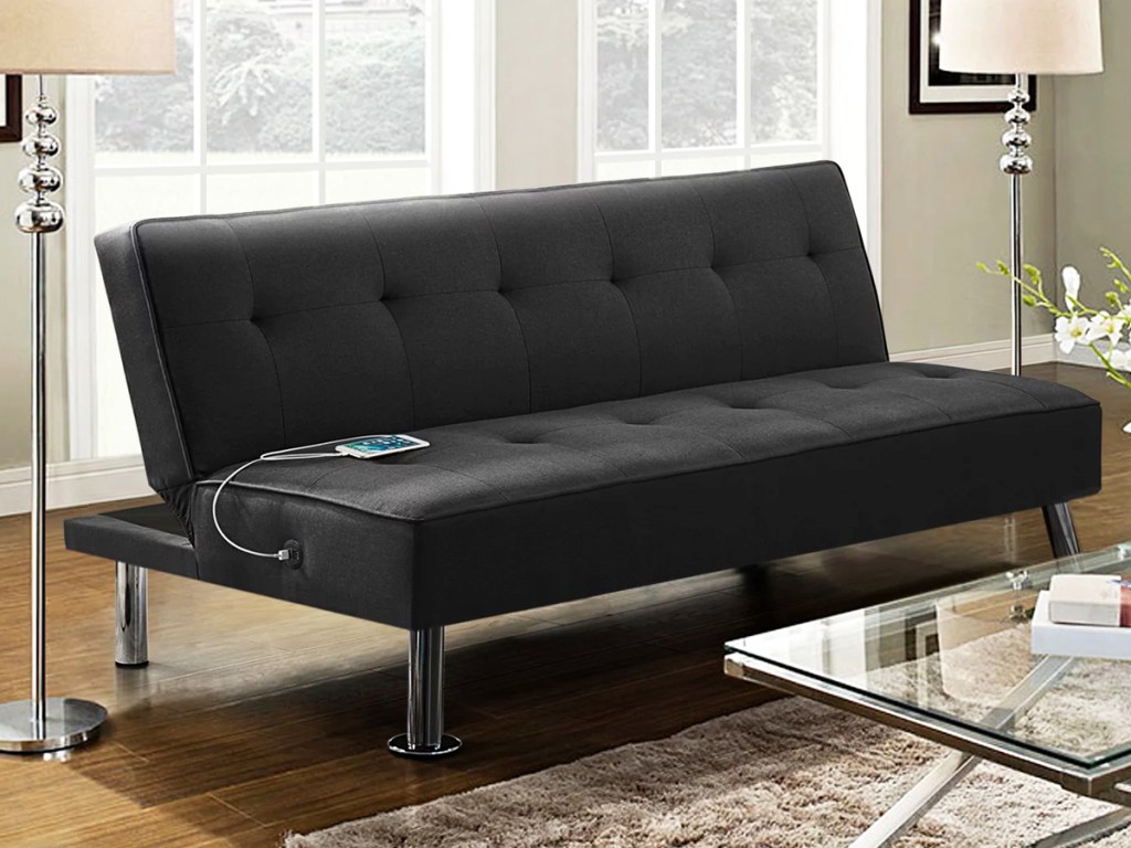 black futon with usb port on the side