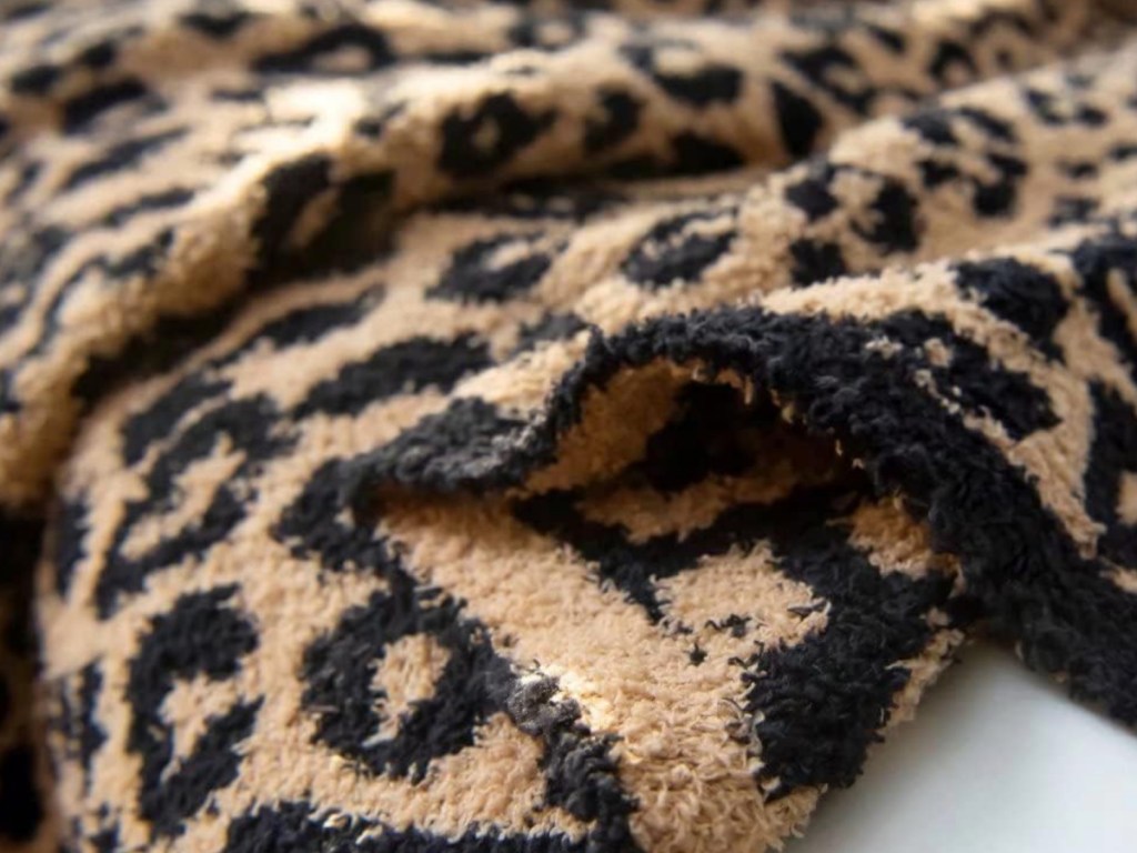 Leopard print animal, throw blanket in tan and black