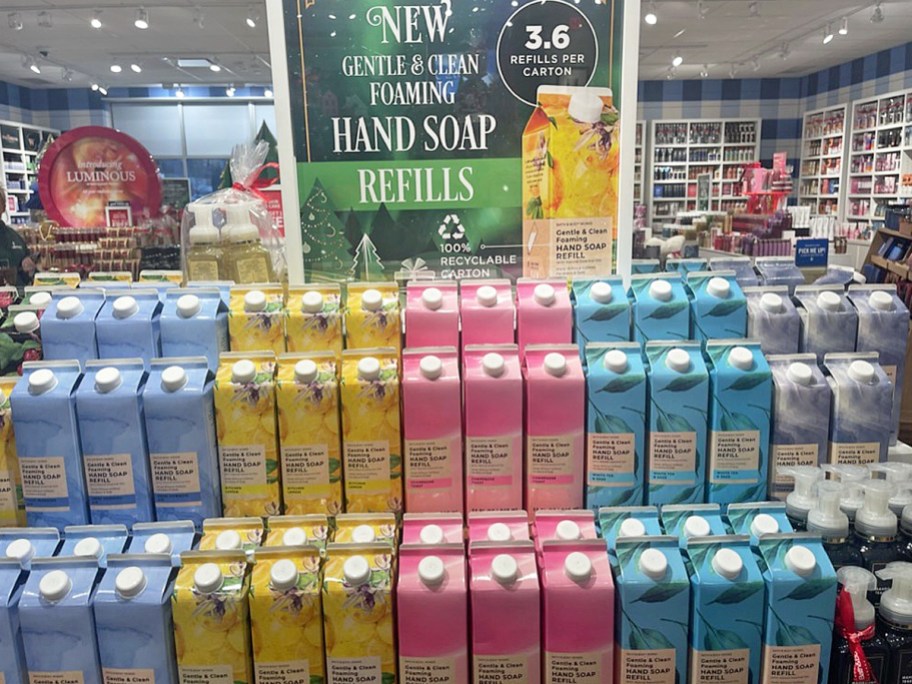 display of Bath & Body Works Hand Soap Refills in store