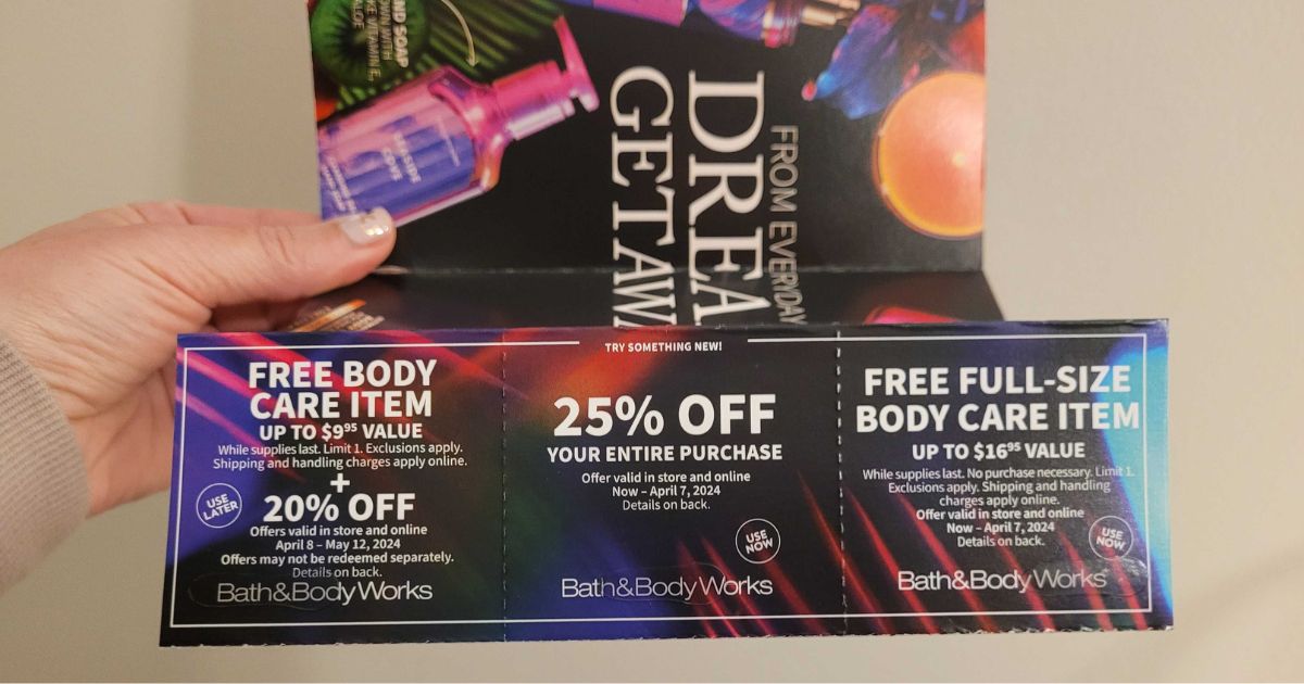 New Bath & Body Works Mailer Coupons (FREE Body Care Item, 25% Off Purchase, & More)