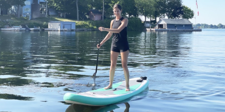 Inflatable Paddle Board Set Only $99.99 Shipped | Includes Pump, Kayak Seat, Backpack, & More