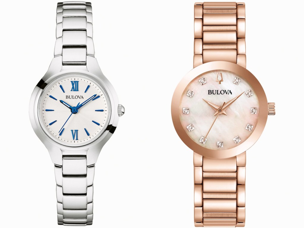silver and rose gold watches