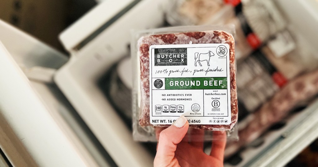 holding butcher box ground beef in the freezer
