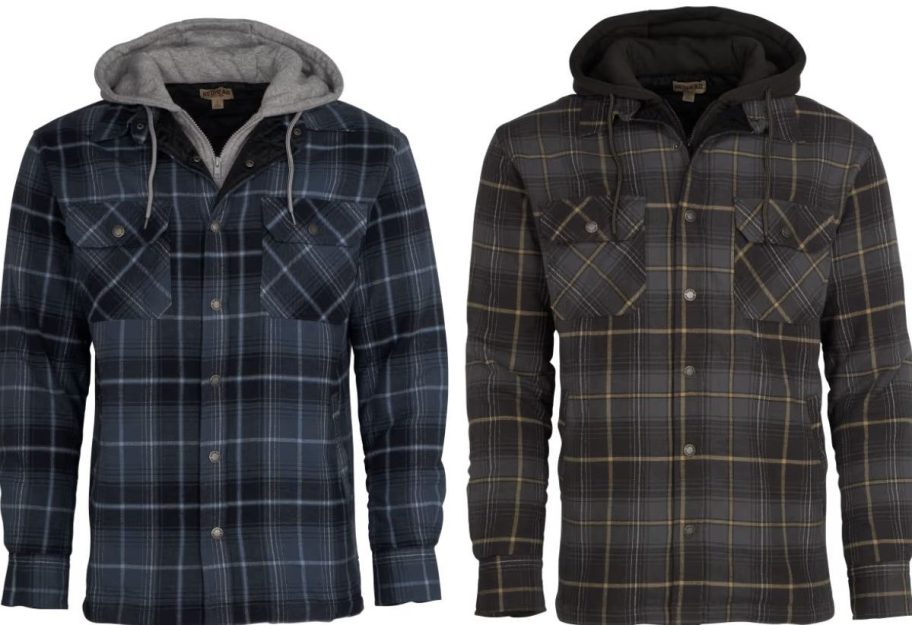 Stock image of two Bull Creak Men's Flannel Hooded Jackets