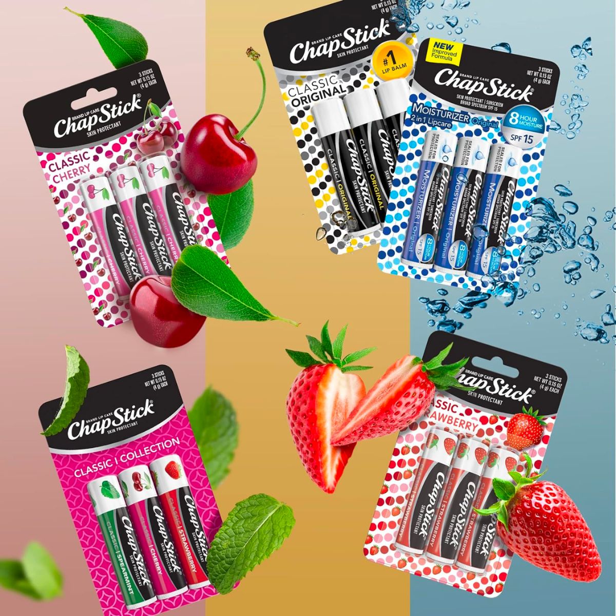 ChapStick Classic Collection Flavored Lip Balm Tubes 5-Count 3-Pack