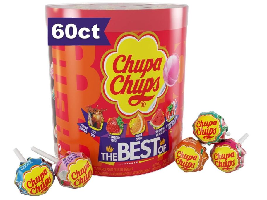 Chupa Chups 'Best Of' Lollipop Variety Assortment 60-Count Drum stock image