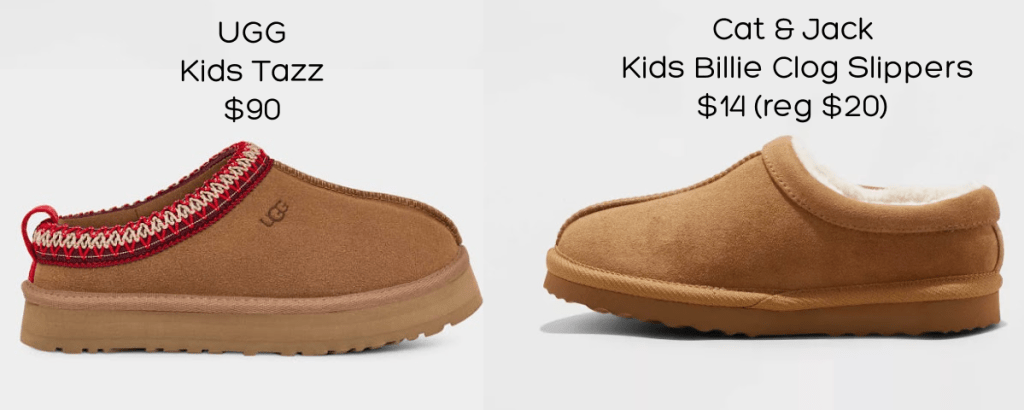 Kids UGG Tazz slippers compared to Target Kids Slippers
