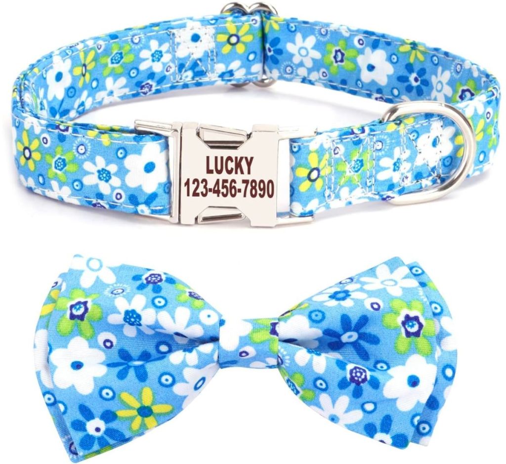 Personalized bowtie Dog Collar with with bow detached to show details
