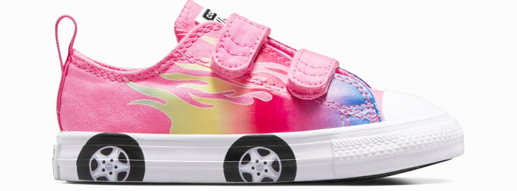 pink car toddler shoe with flames