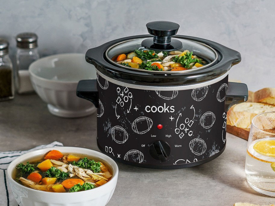 Cooks 1.5 Quart Football Print Slow Cooker - Black & White