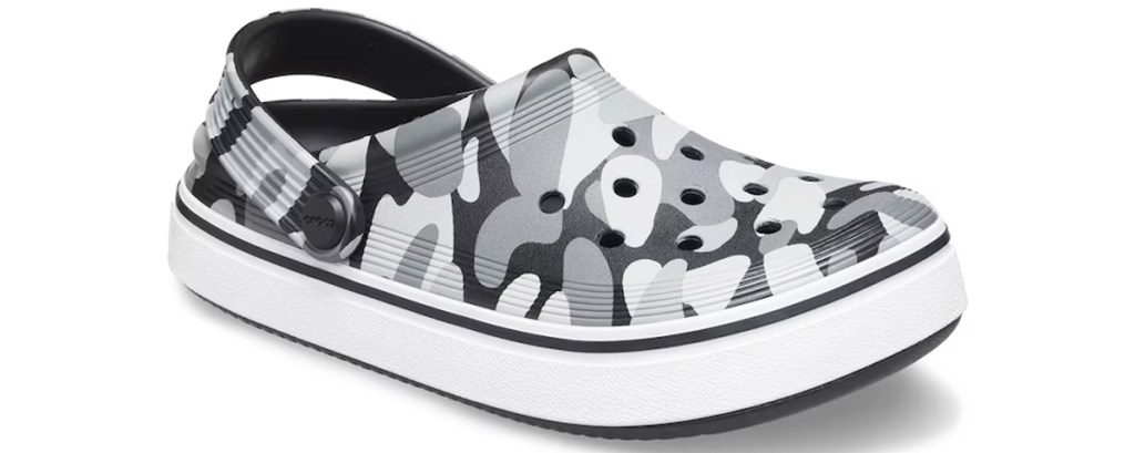 black and white camo print crocs clog