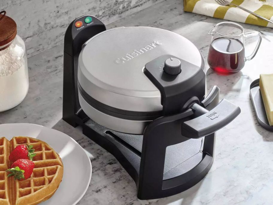 Cuisinart Flip Belgian Waffle Maker closed on counter