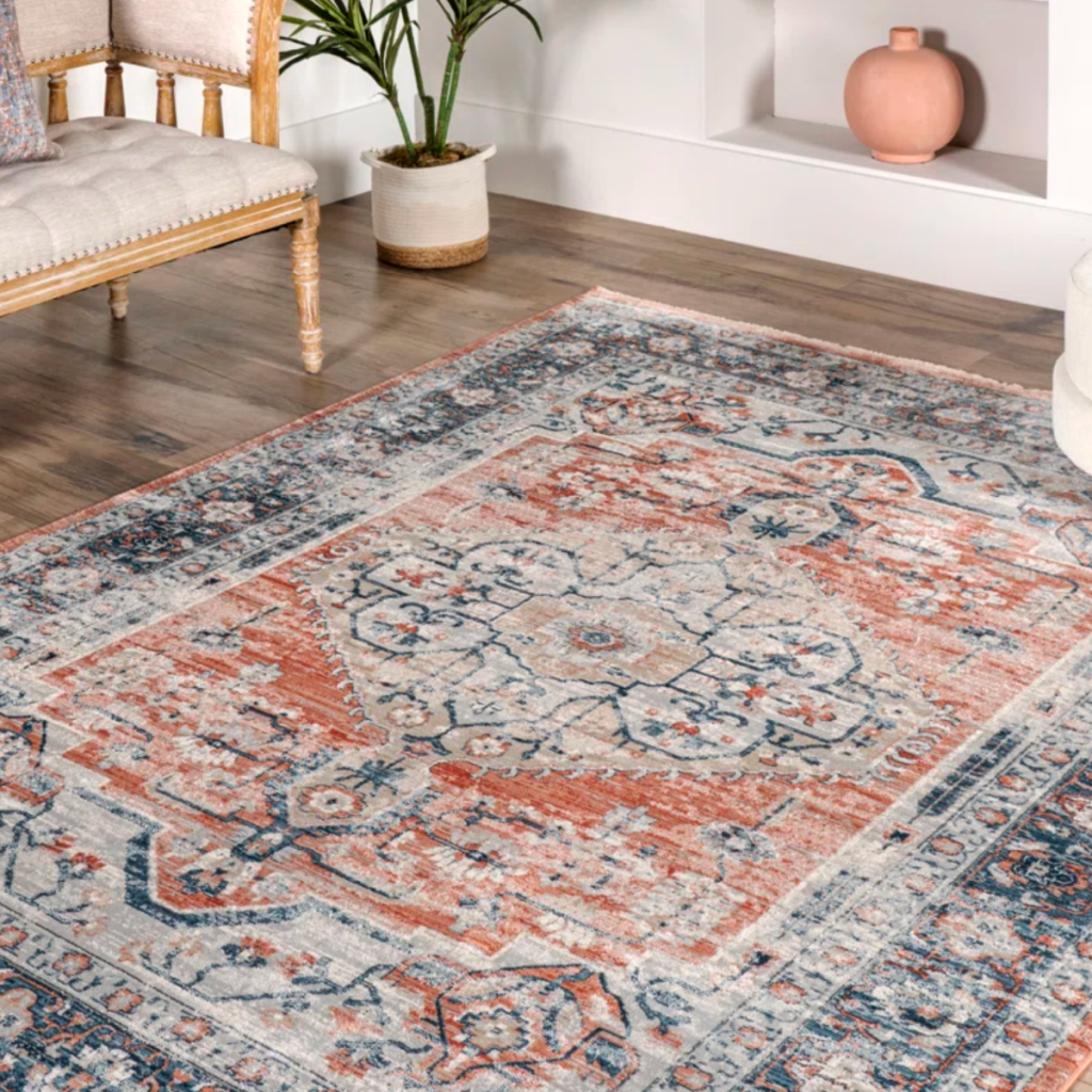 Langley Designs Demarcus Area Rug in Orange and Blue, a Wayfair Cyber Monday Deal