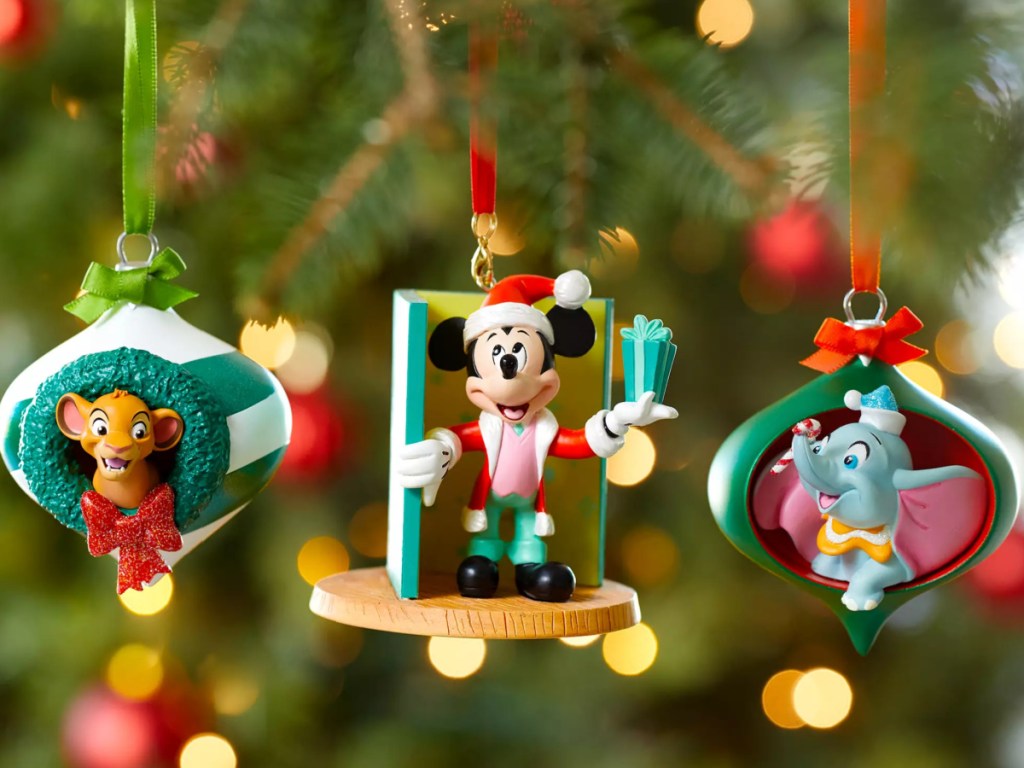 Disney Ornaments hanging on christmas tree