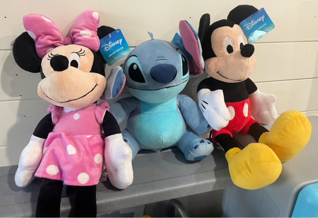 Disney Plush Toys including Mickey, Stitch, and Minnie