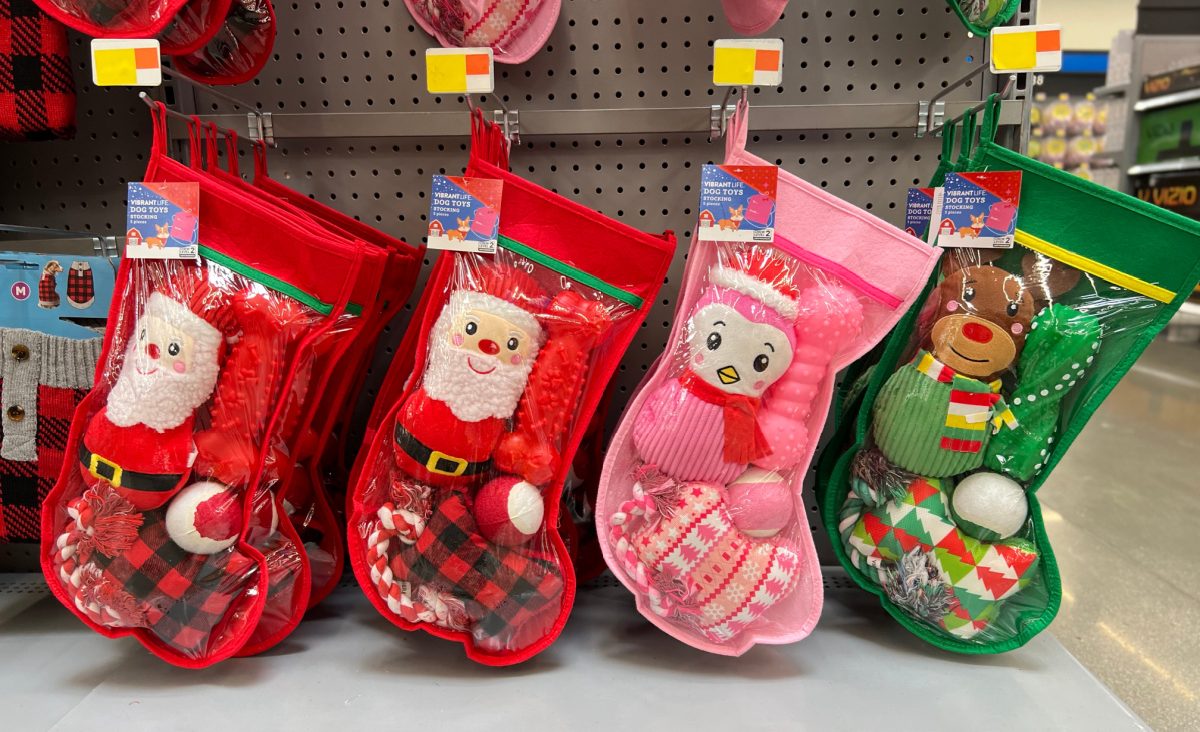 Four dog toy stockings at Walmart