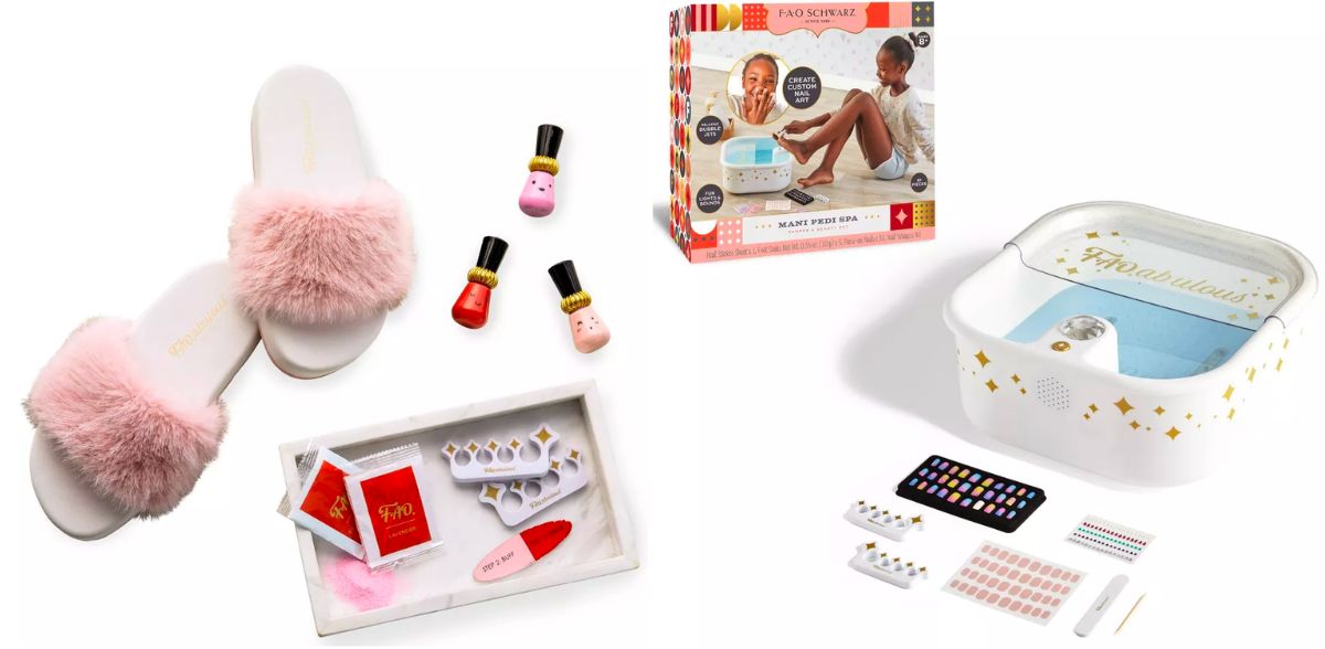 FAO schwarz pedicure play sets stock images