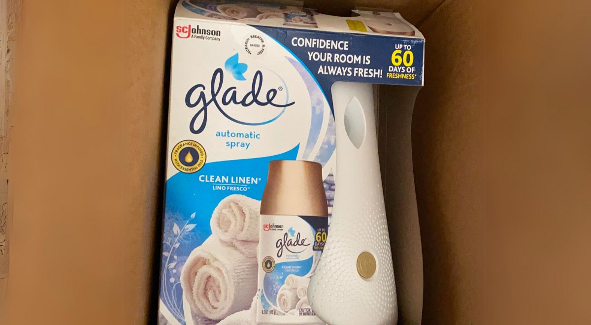a Glade Automatic Spray Refill and Holder Kit in an amazon box