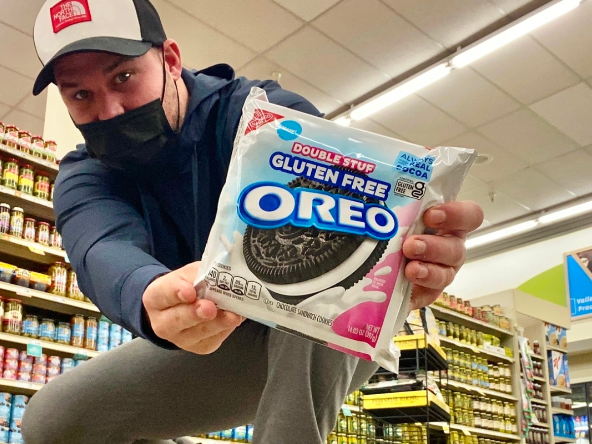 man showing Gluten-Free oreos