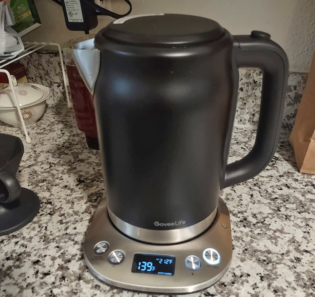 black electric kettle on kitchen counter