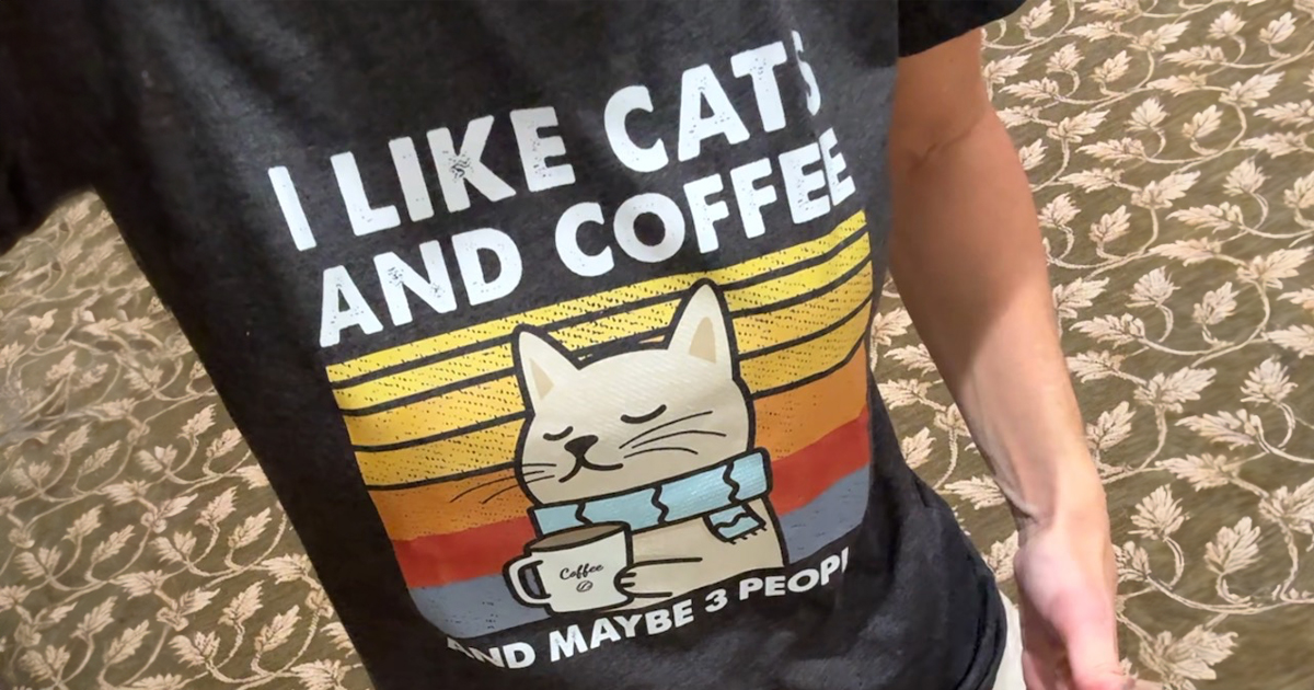 Collin wearing Graphic Cat T-Shirt