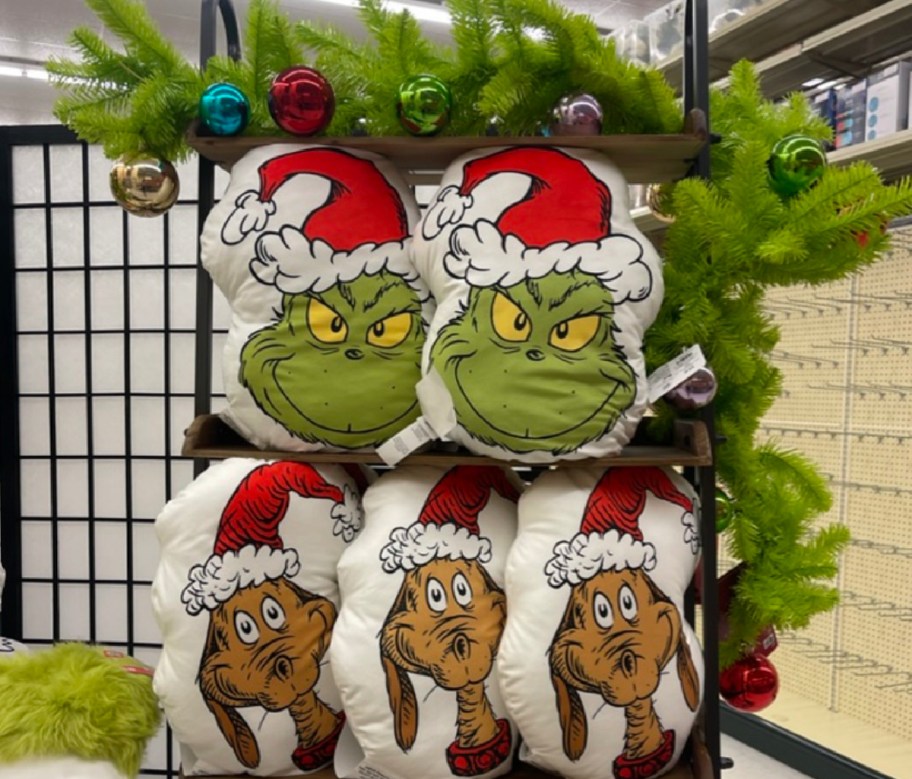 Grinch garland, grinch head pillow and dog too
