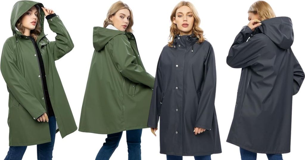 UNIQUEBELLA Women's Hooded Long Rain Jackets