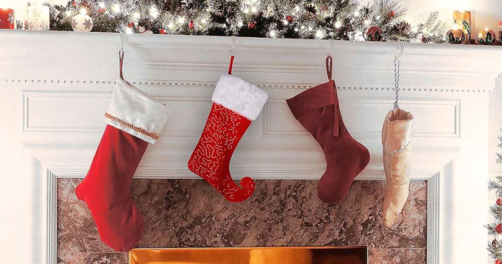 Kohl's Christmas Stockings hanging on mantle