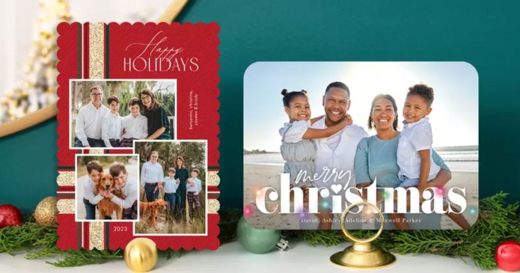 Christmas Photo cards on side table