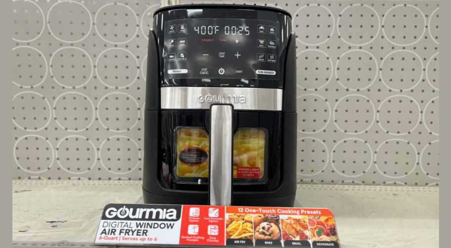 Gourmia 6-Quart Air Fryer on Target shelf on sale.