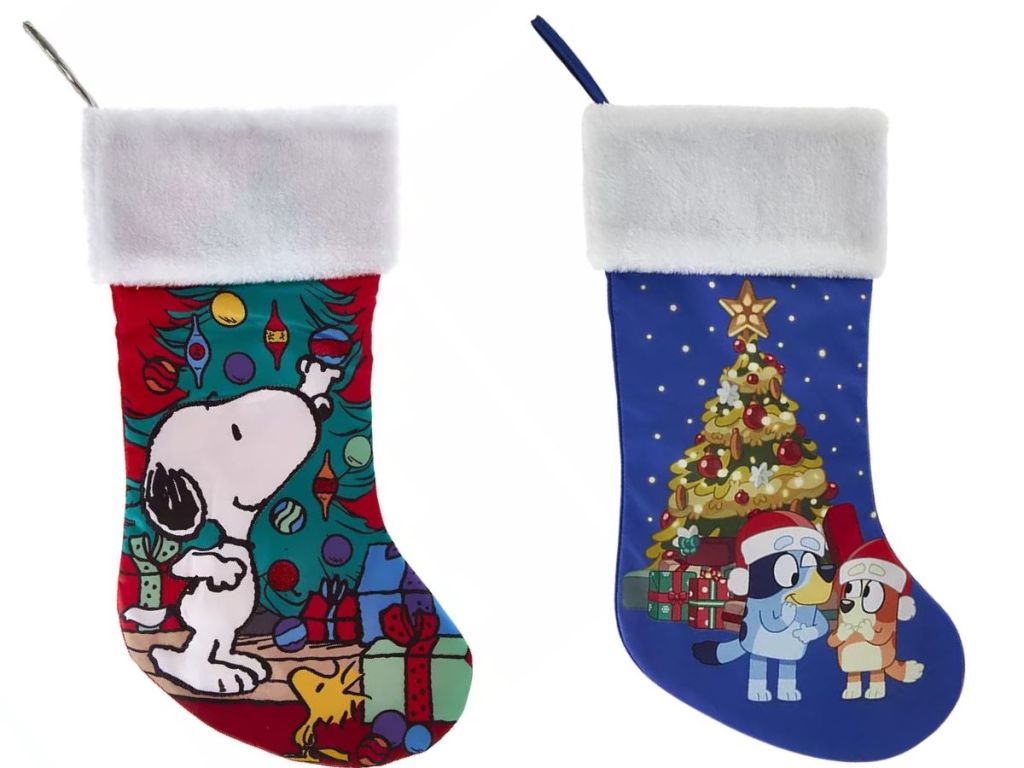Kurt Adler Peanuts Snoopy Christmas Stocking and Bluey Christmas Stocking