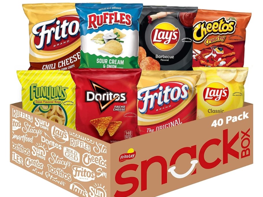 individual Frito Lay chips in a large box