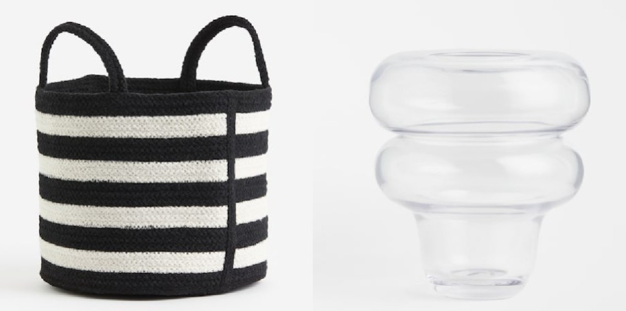 H&M storage basket and glass vase
