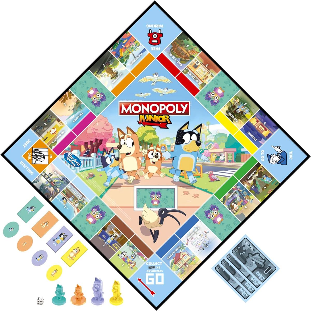 Hasbro Monopoly Junior- Bluey Edition Board Game contents stock image