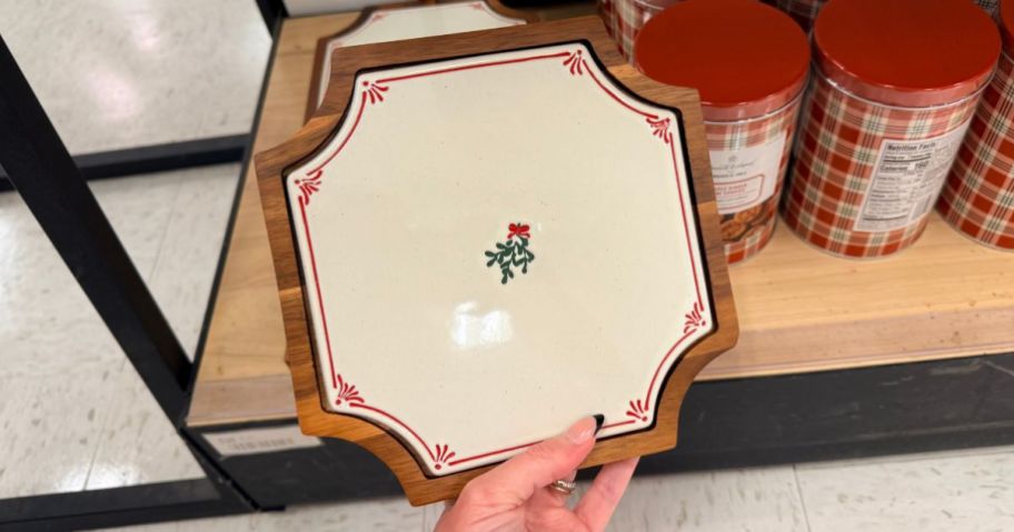 Hearth & Hand with Magnolia Christmas Holly Trivet in hand in store