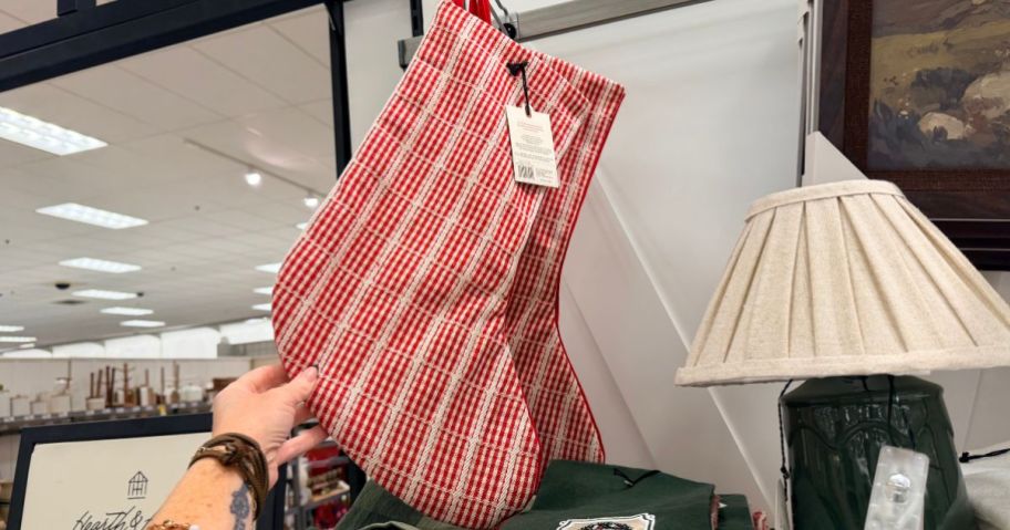Hearth & Hand with Magnolia Red Plaid Christmas Stocking in store