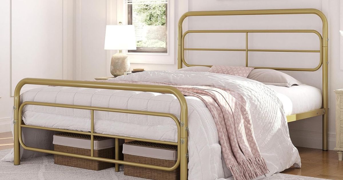 Modern Geometric Platform Bed Frame w/ Headboard from $47 Shipped on ...